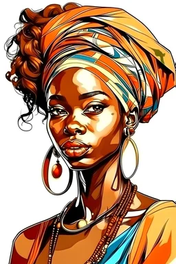 colorful picture handdraw of beautifull african girl beautiful hairstyle front face makeup