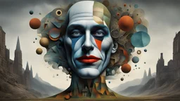 time-lapse photography, character from joker, Painting in the style of Igor Morski and Paul Klee blending elements of expressionism, cubism, futurism, surrealism, and abstractionism, a body entwined with surreal landscape, displaying human anatomy merging with fractal components of nature, earth tones dominate the canvas with selective color bursts, incorporating visual metaphors, Brazilian naturism fashion aesthetic, ultra realistic, digital painting, high intr