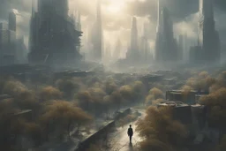 city, sci-fi, clouds, spring trees, people, gary numan and blade runner influence