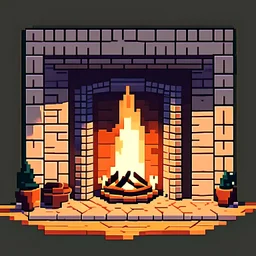 a fireplace, calm, peaceful, gentle, pixel art style,