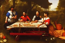 rapper smoking on picnic table by Caravaggio