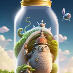 A studio ghibli characters in a jar floating, super high resolution, professional photograph, in focus, beautiful detail, professional digital art, stunning 4k, volumetric light, Award-winning photograph, photography