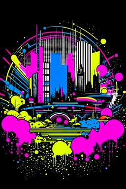 /imagine prompt: Urban Pulse::2 Street Art, deconstructionism, typographic expression, vibrant colors, urban surrealism, synthwave:: t-shirt vector, center composition graphic design, plain background::2 mockup::-2 --upbeta --ar 1:1