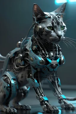 cyberpunk realistic cat hyper detailed, full body