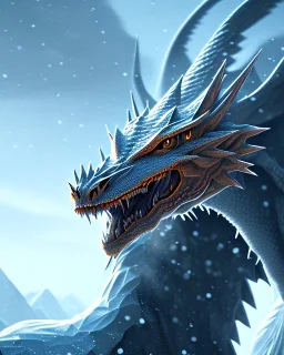 PORTRAIT of a dragon, snow, vast LANDSCAPE, 8k resolution, DETAILED, midjourney, fantasy, blue, forest