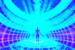 inside a spaceship with a celestial being, a being of pure energy, radiating light and taking a form with shifting constellations.