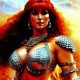 Drawing of beautiful face,'beautiful ,Busty Red Sonja',intense stare, ancient skintight armor, balanciaga fashion clothe painting by gaston bussiere, greg rutkowski, yoji shinkawa, yoshitaka amano, tsutomu nihei, donato giancola, tim hildebrandt, Oil on canvas, cinematic composition, extreme detail,fit full head inside picture,16k