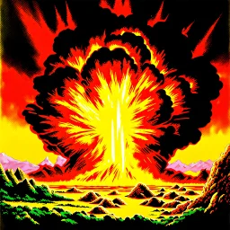 90's TCG art retro fantasy art of a huge explosion