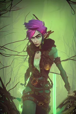 steampunk elf in a neon dystopian forest