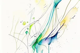 Abstract wet watercolour, one line drawing
