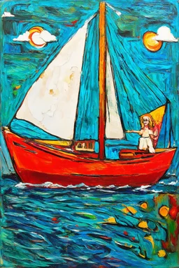 on the boat , in the style of Eileen Agar