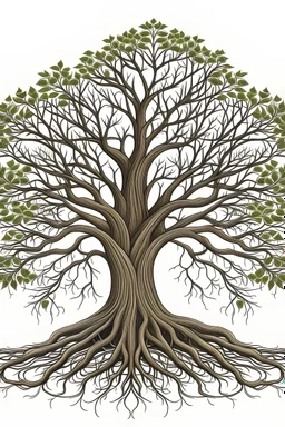 Baum mit Ästen und Blätter und Wurzeln für Diagramme, Weniger Äste und blätter aber dicker