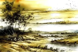 watercolor ,landscape, detailed, colorize, white background