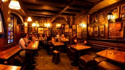 inside a medieval pub in a busy town