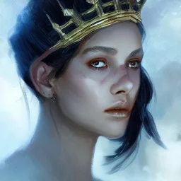 girl,fire queen, crown on head, close up portrait by Greg Rutkowski