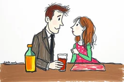 draw a painting like a 4 years old have drawn it, the painting is about her alcoholic father