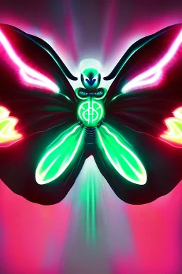 Alien Mothman, fluorescent, bright, neon, hyperreal