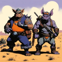 [art by Alan Martin and Jamie Hewlett (1988)] Bebop and Rocksteady, in the desert of the lostlands