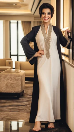 Um Kulthum arab singer smile and standing pose in luxury hotel labi