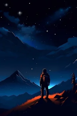 fondo con unas montañas cielo nocturno y una persona estilo freefire