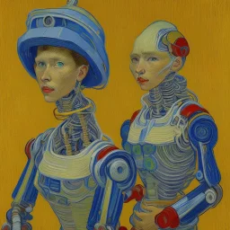 Portrait de femme robot par van gogh couleurs très vives