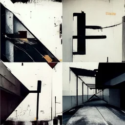 Minimal abstract oil paintings desolate 1960s carpark concrete fragments. Walls covered in grungy typography. style of Justin Mortimer and Francis Bacon. road markings.