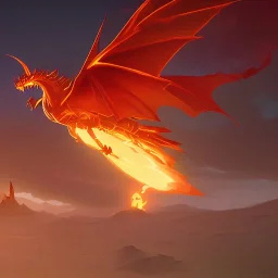 Fire dragon flying over the desert