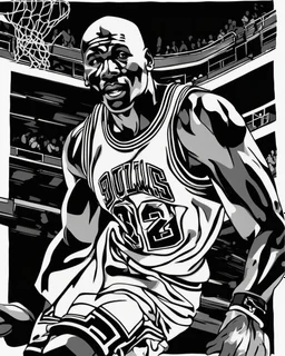 Outline art for coloring pages with MICHAEL JORDAN, white background, only use black outline, white background, no shadows and well and clear outline