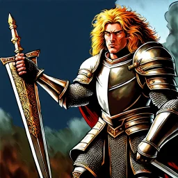 90's fantasy tcg art male knight with lion armor