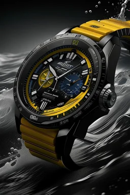 Generate an image of a sailor facing rough seas and challenging weather conditions, emphasizing the durability of the sailing watch. Showcase details like water resistance and robust materials that make the watch suitable for extreme sailing conditions.