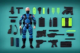 packaging label Mike pence g.i. joe toy With a gun space force Blue uniform action figure, fluorescent green, whole body