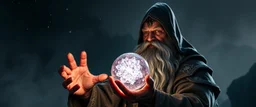 dwarven priest expert holding up a radiant Painite crystal rosette ball
