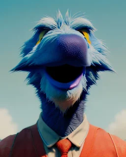 Realistic image, hybrid character, Sesame Street muppet, head, man, body, ,arms, hands, police dress, Wes Anderson style, concept art, smooth, unreal engine 5, god lights, ray tracing, RTX, lumen lighting, ultra detail, volumetric lighting, 3d, finely drawn, high definition, 4k.