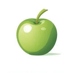 2D vector graphic of green apple, primary color, simple photo, for kid, white background
