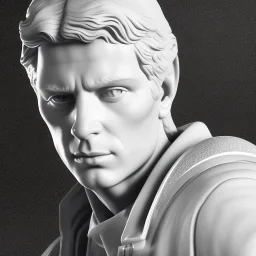 White marble sculpture Marty mcfly, full body, full of details, realistic, Rome sculpture style,bokeh, hight definition, 8k, symmetric face, perfect eyes