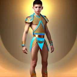 beautiful 12 year old arabic boy with curly hair and light blue eyes dressed in transparent loincloth