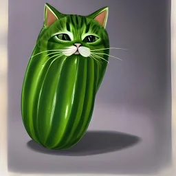 un gato cuyo cuerpo es un pepino, realismo, muy realista