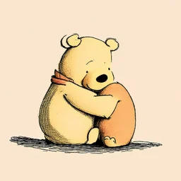 simple illustration of Winnie the pooh cuddling a pig