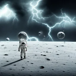 man walking on moon in thunderstorm