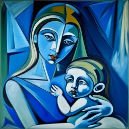 picasso moeder met kind blauw