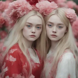 Elle fanning and dakota fanning as flowers, red, in china