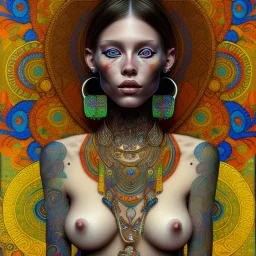 retrato de mujer tribal bella con tatuajes con estilo de Gustav Klimt