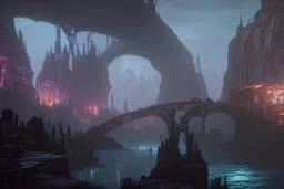  arches bridges dungeon punk fantasy 7 towers city river ravine canyon