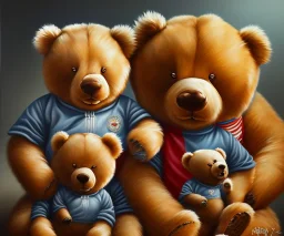 boy and big teddy bears. oil on canvas