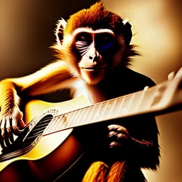 Audobon painting of a monkey playing a guitar, 6 strings, fingers