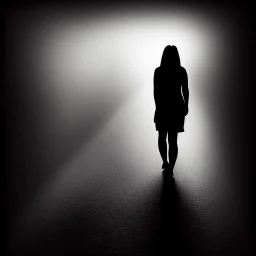 waman walking in dark way , sad , album cover