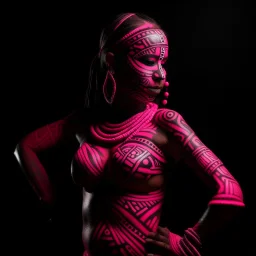 A female dancer in pink light designed in Kuna Molas