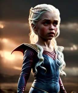 Daenerys Targaryen toddler, full body, dramatic lighting, angry, hyper realistic,