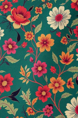 Create a richly print fabric coloured print resemble William Morris more futuristic