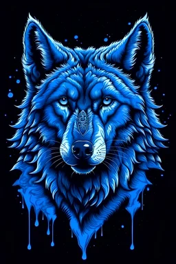 Волк северный. Анфас. Синие оттенки.
